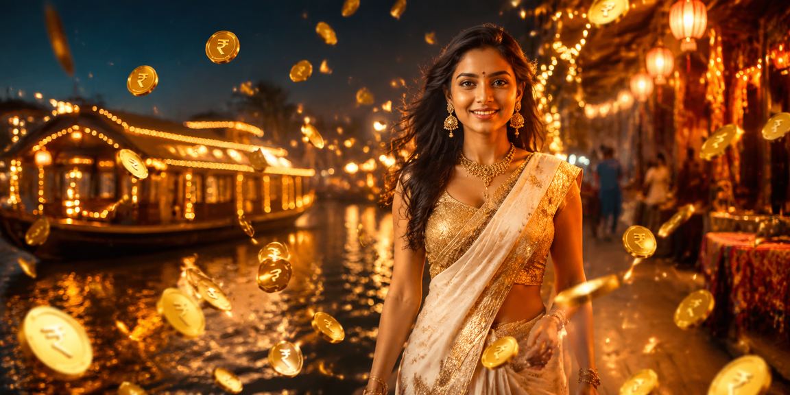 Kerala backwaters view with rupee-chips for casino betting
